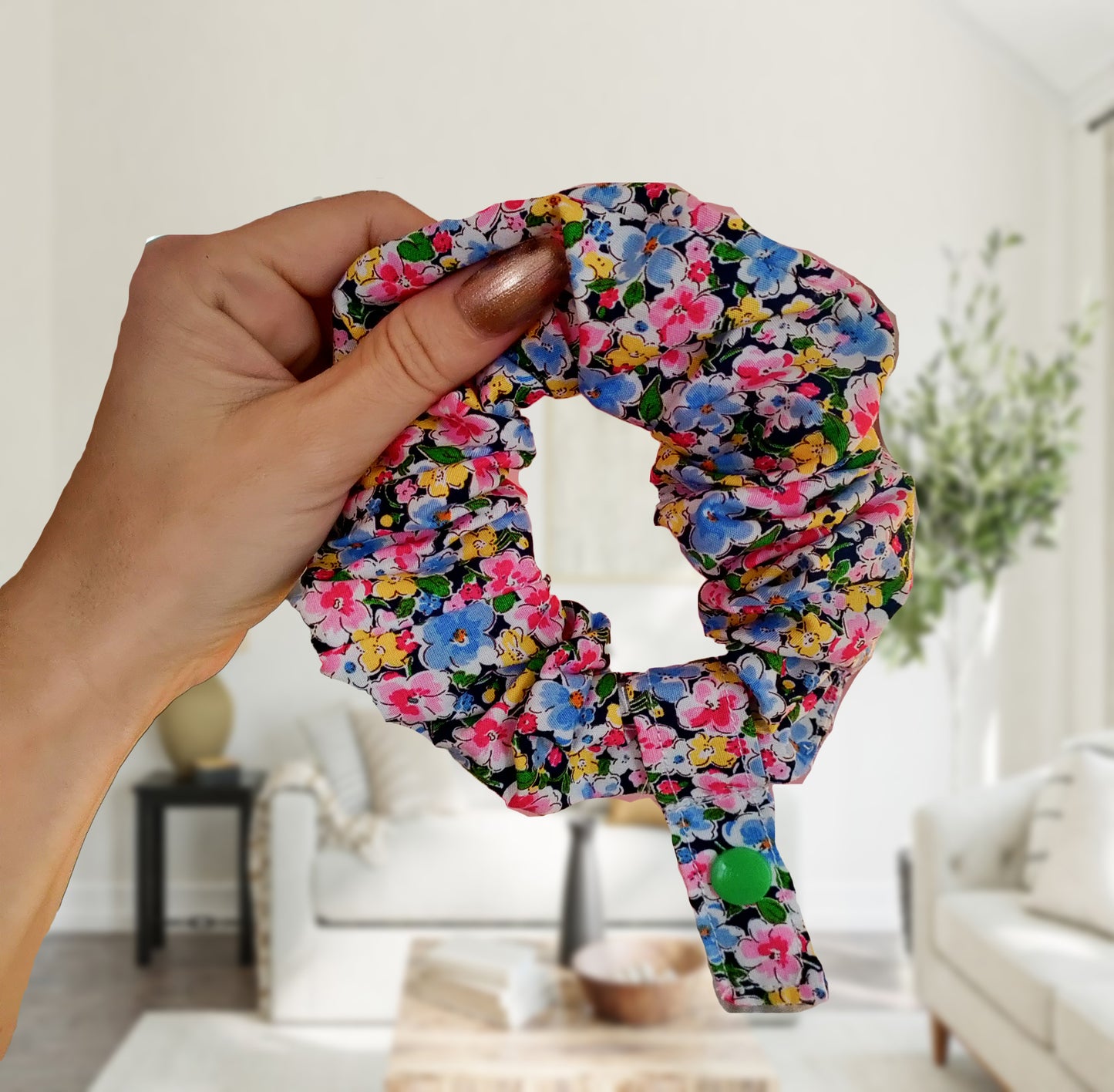 Dark floral tubie scrunchie