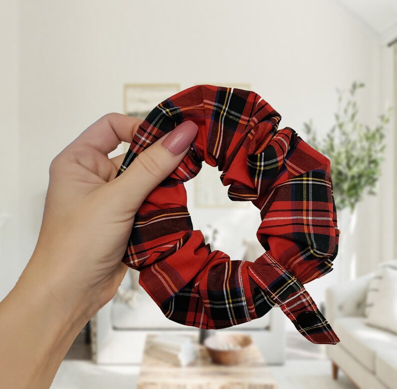 Red Tartan tubie scrunchie, feeding tube accessories