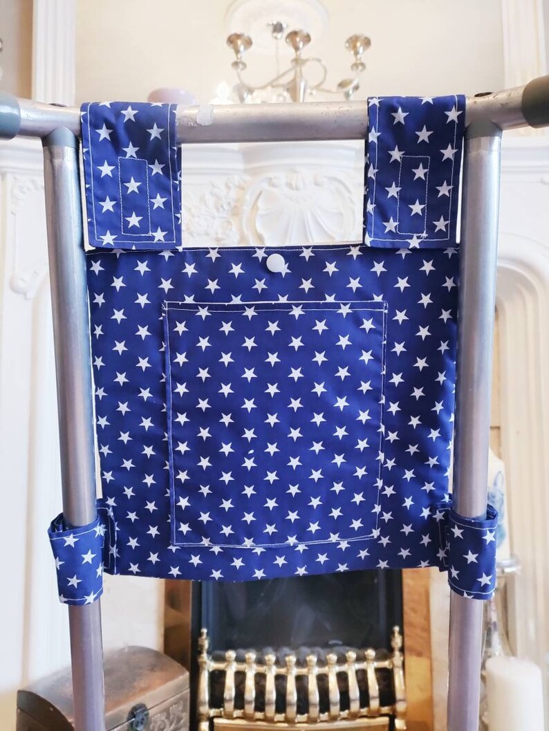 Navy star Zimmer frame bag, walking frame bag, accessories, walking aid, handmade, bag, storage