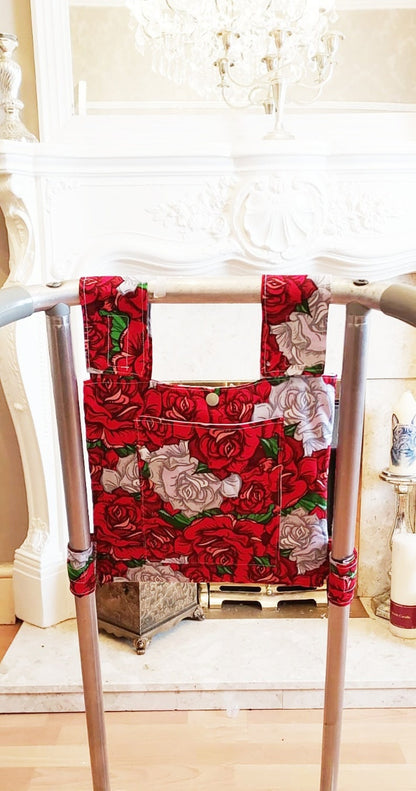 Red rose Zimmer frame bag, walking frame bag, accessories, walking aid, handmade, bag, storage