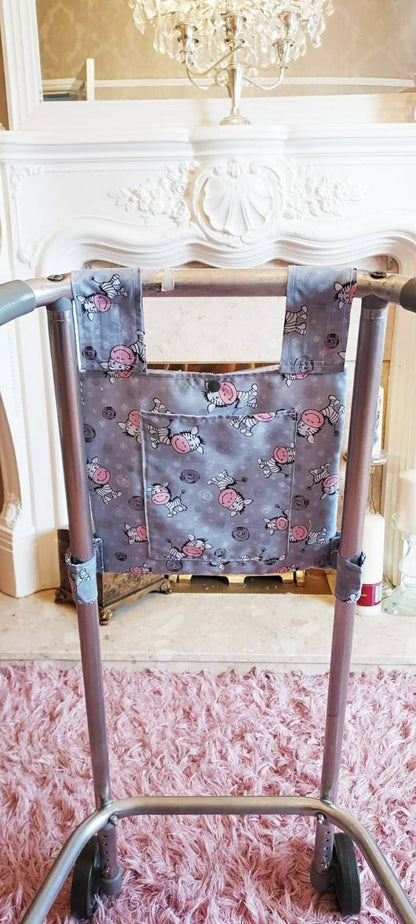 Grey zebra Zimmer frame bag, walking frame bag, accessories, walking aid, handmade, bag, storage