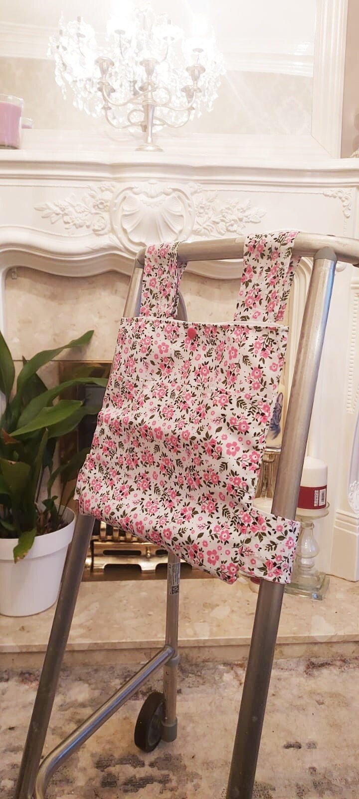 Pink floral Zimmer frame bag, walking frame bag, accessories, walking aid, handmade, bag, storage