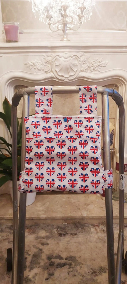 heart union jack Zimmer frame bag, walking frame bag, accessories, walking aid, handmade, bag, storage