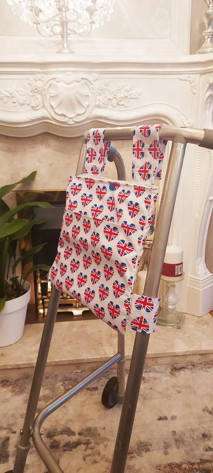 heart union jack Zimmer frame bag, walking frame bag, accessories, walking aid, handmade, bag, storage