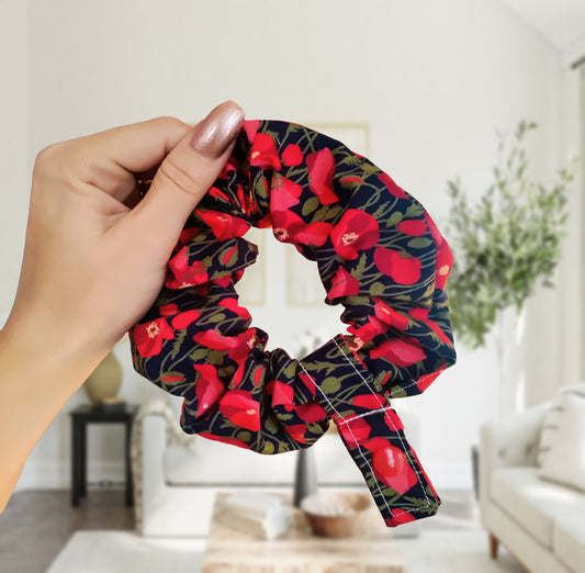 Navy poppy tubie scrunchie