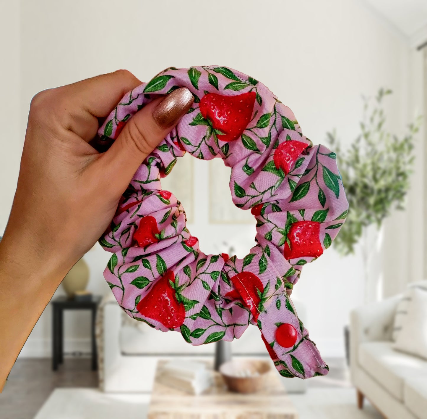 Pink Strawberry tubie scrunchie