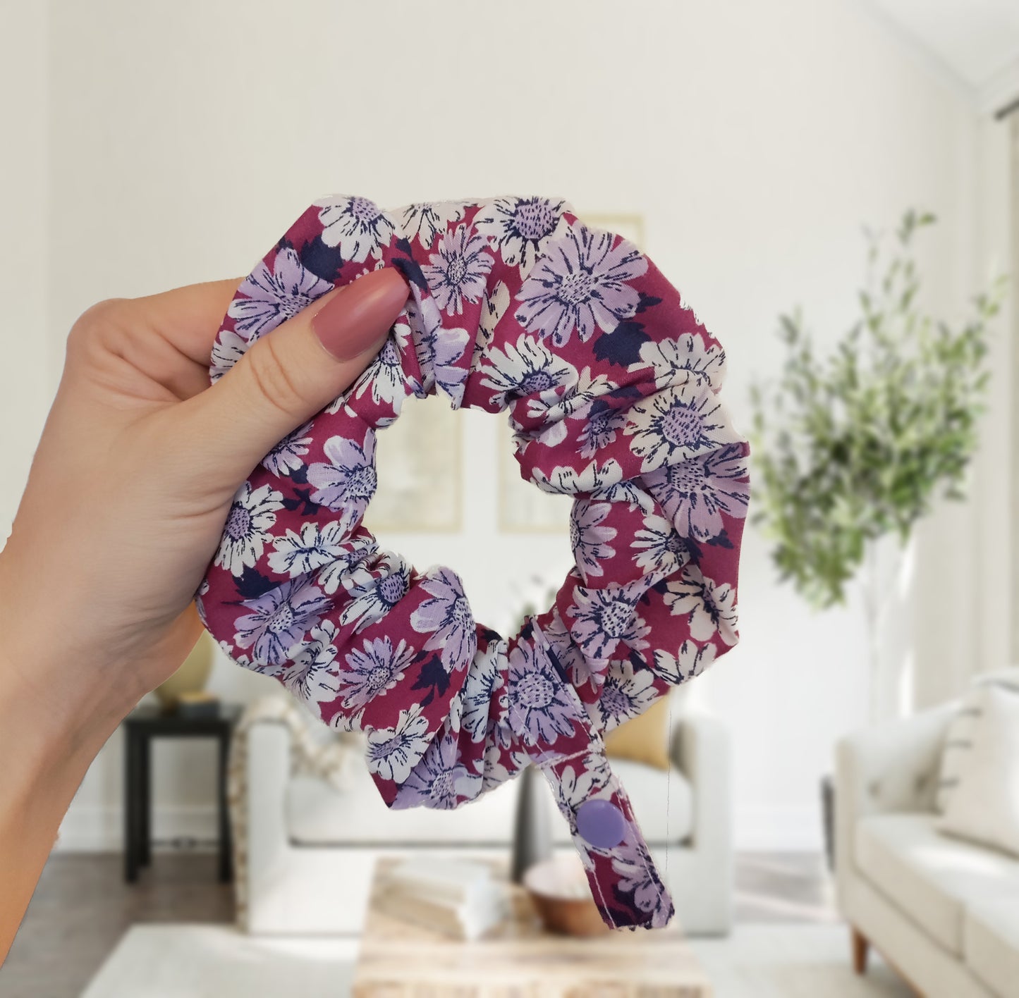 Purple Floral tubie scrunchie