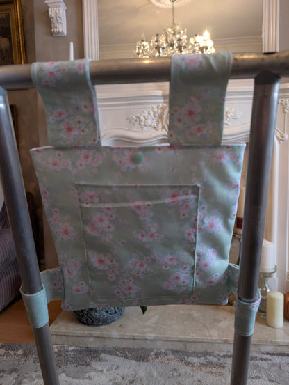 Mint floral Zimmer frame bag, walking frame bag, accessories, walking aid, handmade, bag, storage
