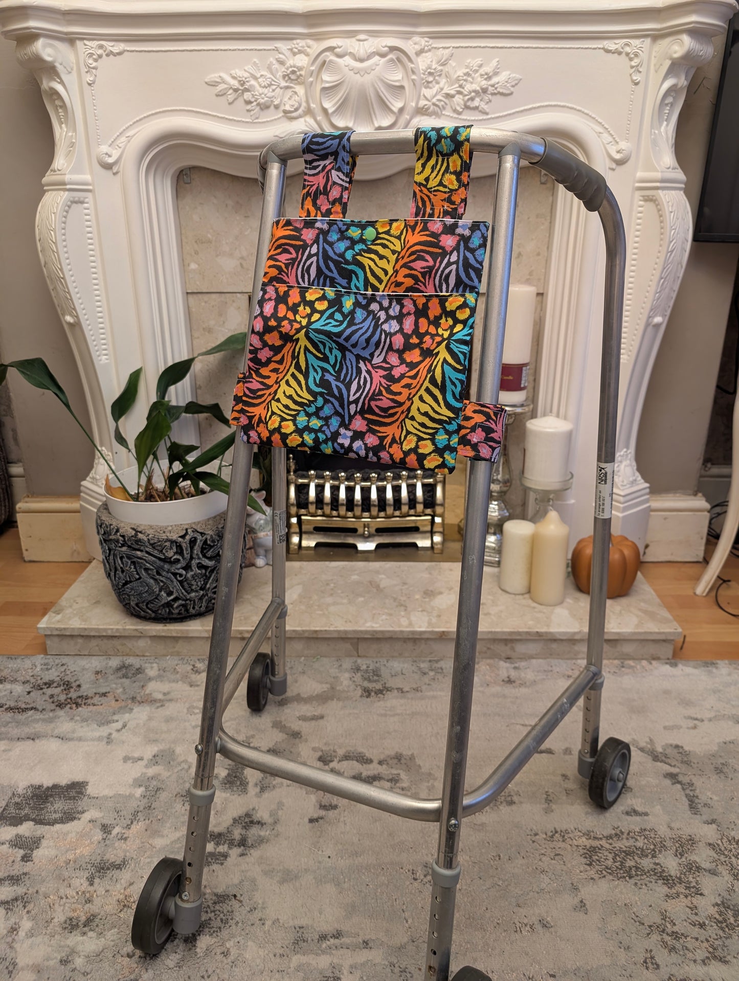 Bright animal print Zimmer frame bag, walking frame bag, accessories, walking aid, handmade, bag, storage