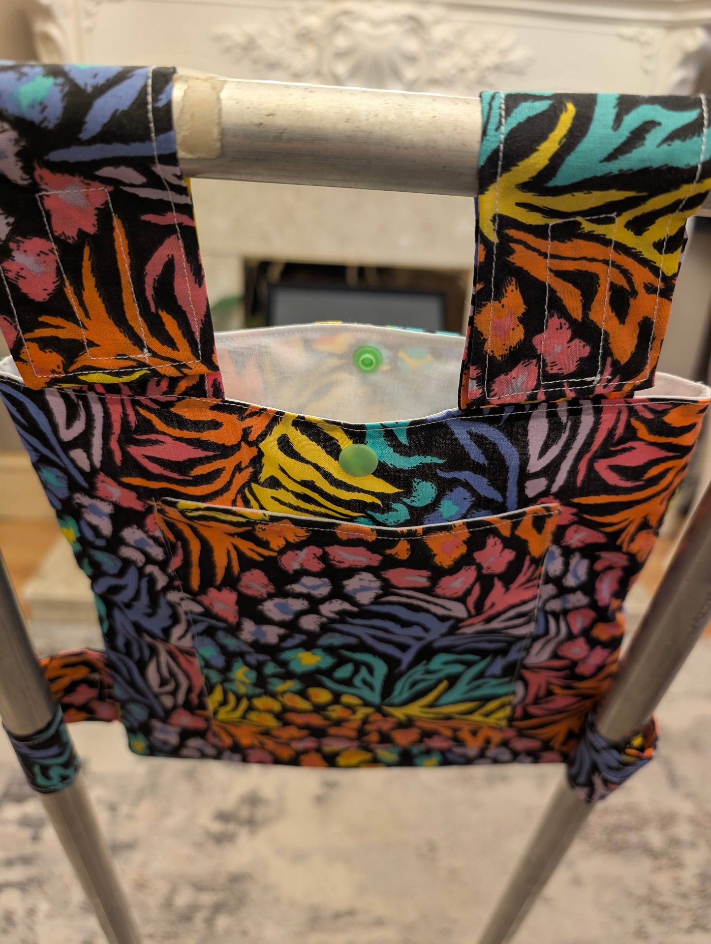Bright animal print Zimmer frame bag, walking frame bag, accessories, walking aid, handmade, bag, storage