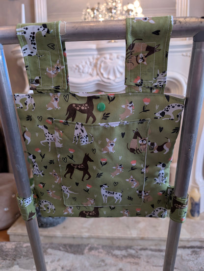 Love of dogs Zimmer frame bag, walking frame bag, accessories, walking aid, handmade, bag, storage