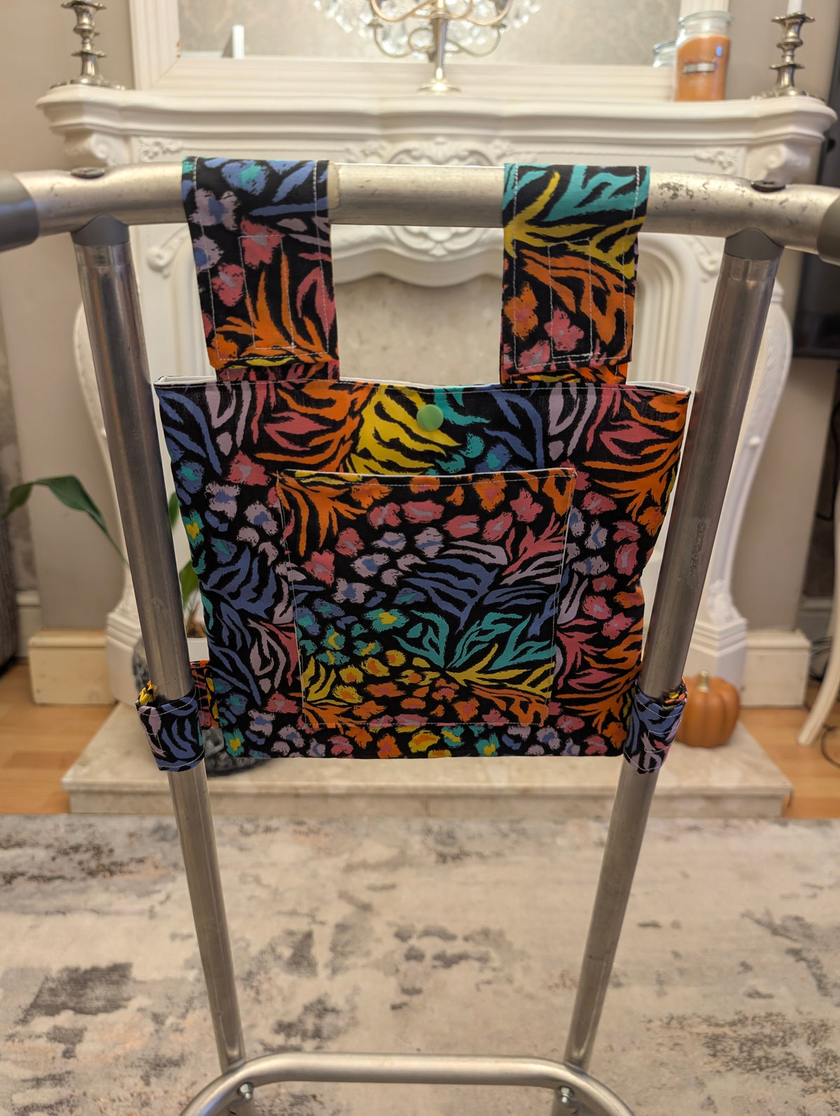 Bright animal print Zimmer frame bag, walking frame bag, accessories, walking aid, handmade, bag, storage