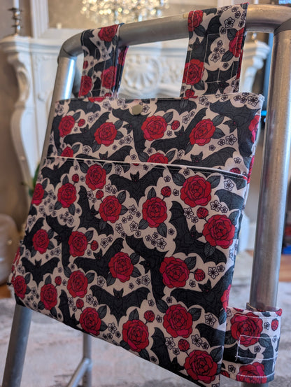 Roses and bats Zimmer frame bag, walking frame bag, accessories, walking aid, handmade, bag, storage