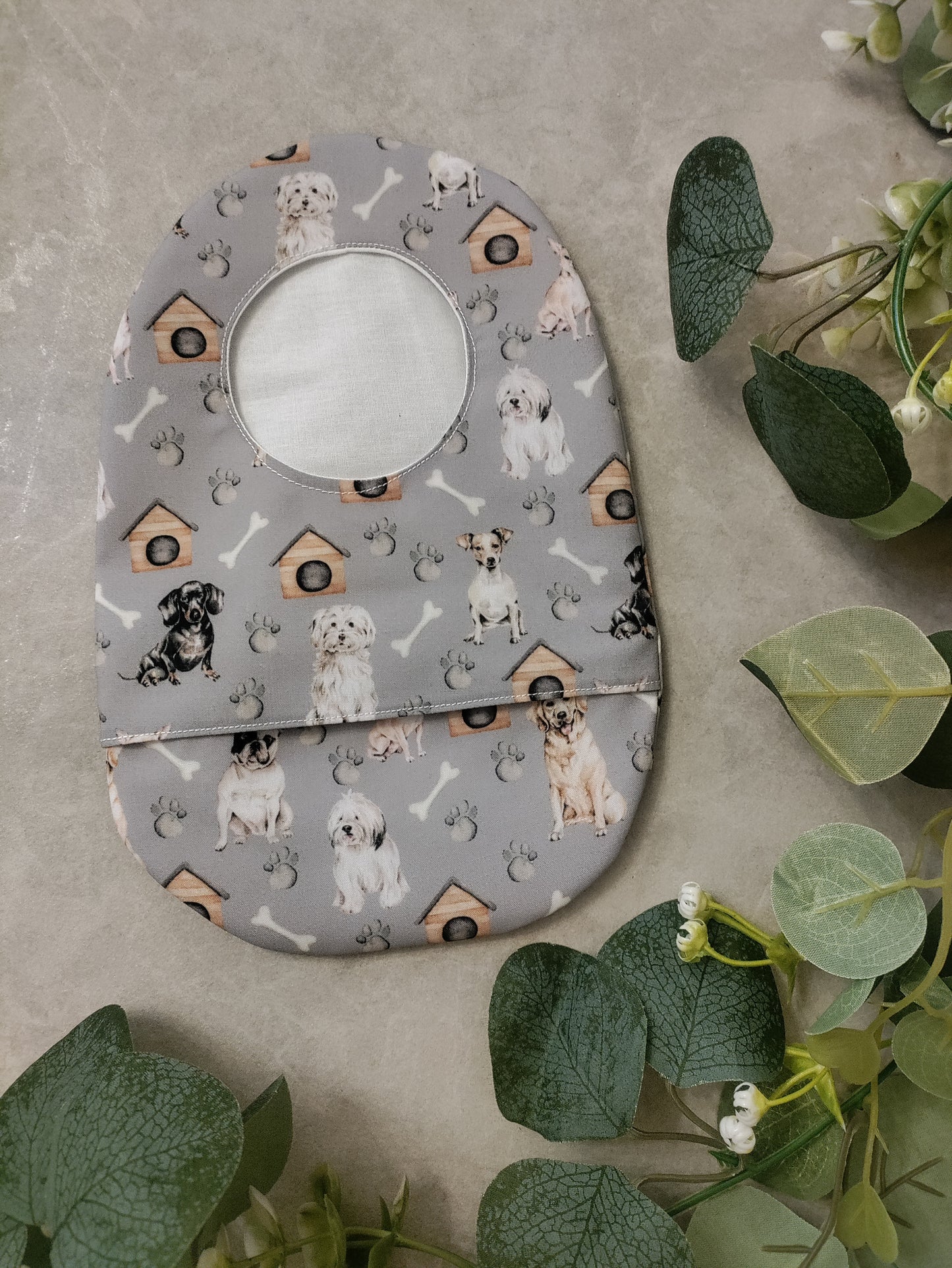 Grey dogs stoma bag cover, Colostomy bag