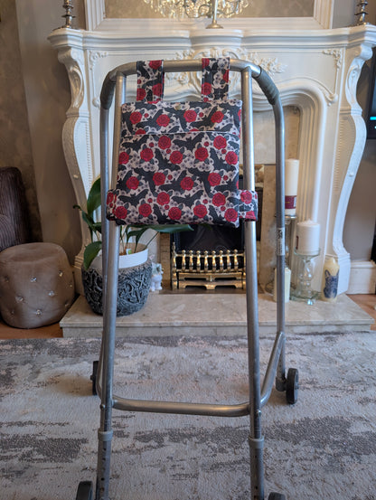 Roses and bats Zimmer frame bag, walking frame bag, accessories, walking aid, handmade, bag, storage