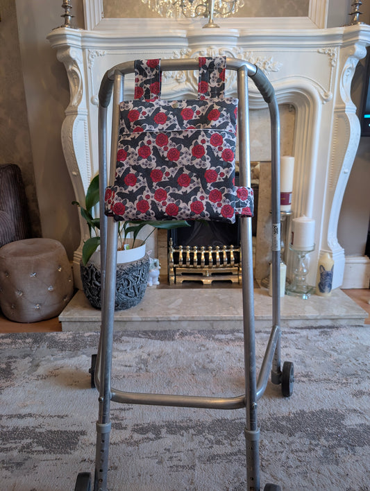 Roses and bats Zimmer frame bag, walking frame bag, accessories, walking aid, handmade, bag, storage