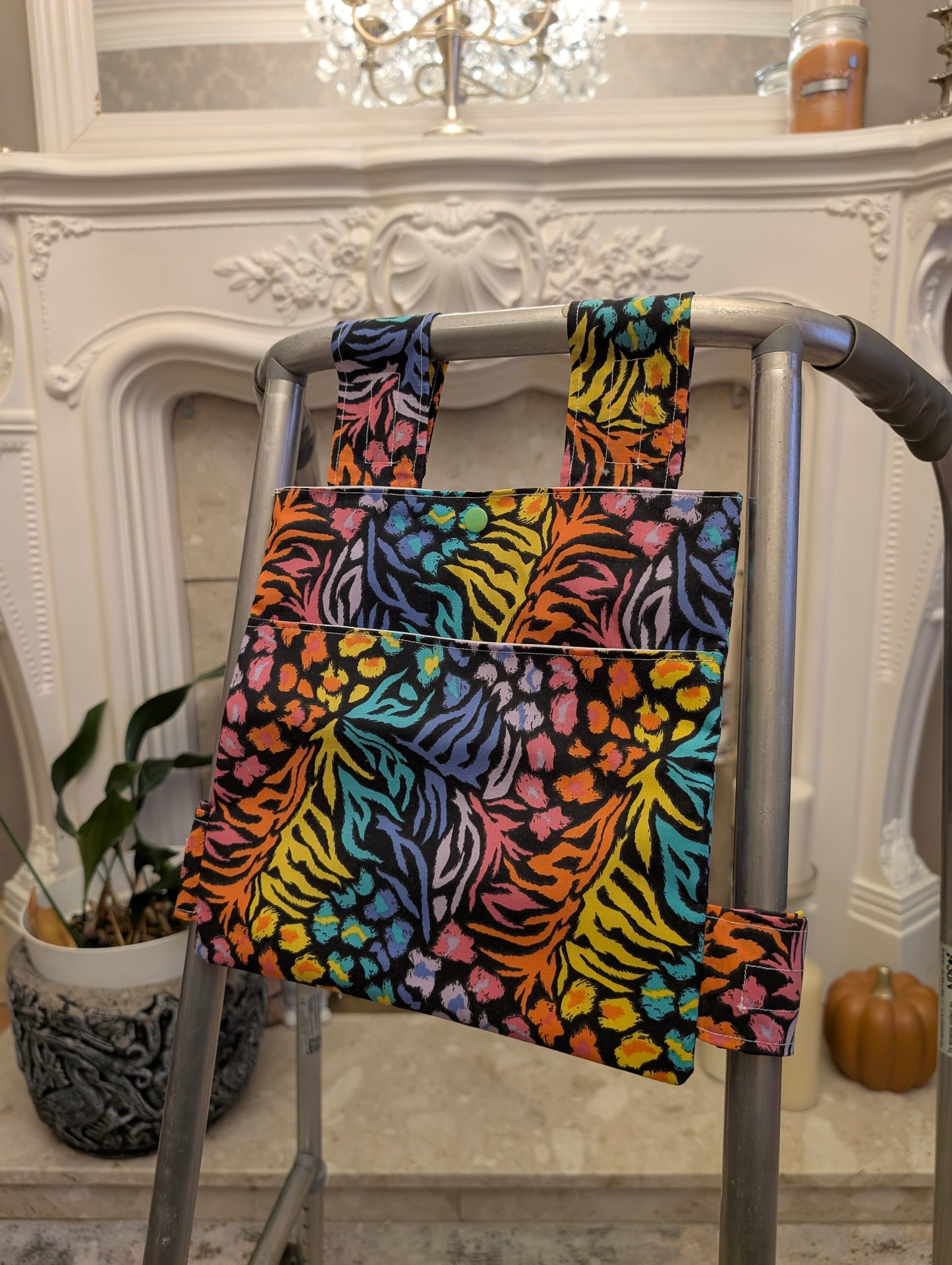 Bright animal print Zimmer frame bag, walking frame bag, accessories, walking aid, handmade, bag, storage