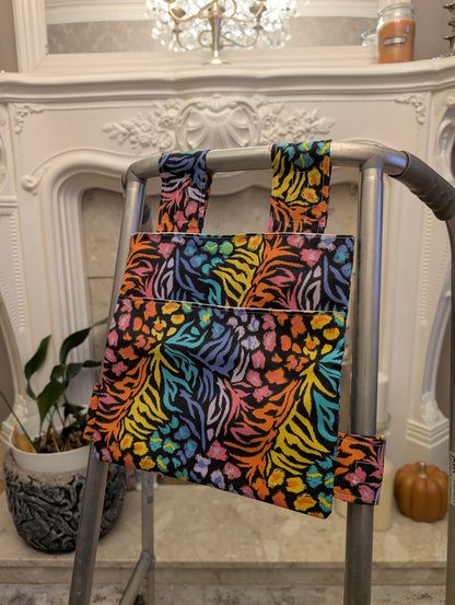 Bright animal print Zimmer frame bag, walking frame bag, accessories, walking aid, handmade, bag, storage