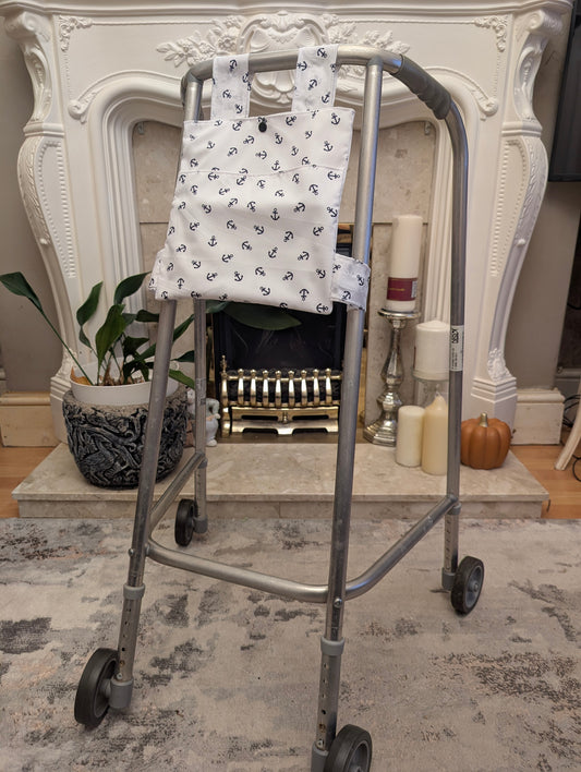 White anchor Zimmer frame bag, walking frame bag, accessories, walking aid, handmade, bag, storage