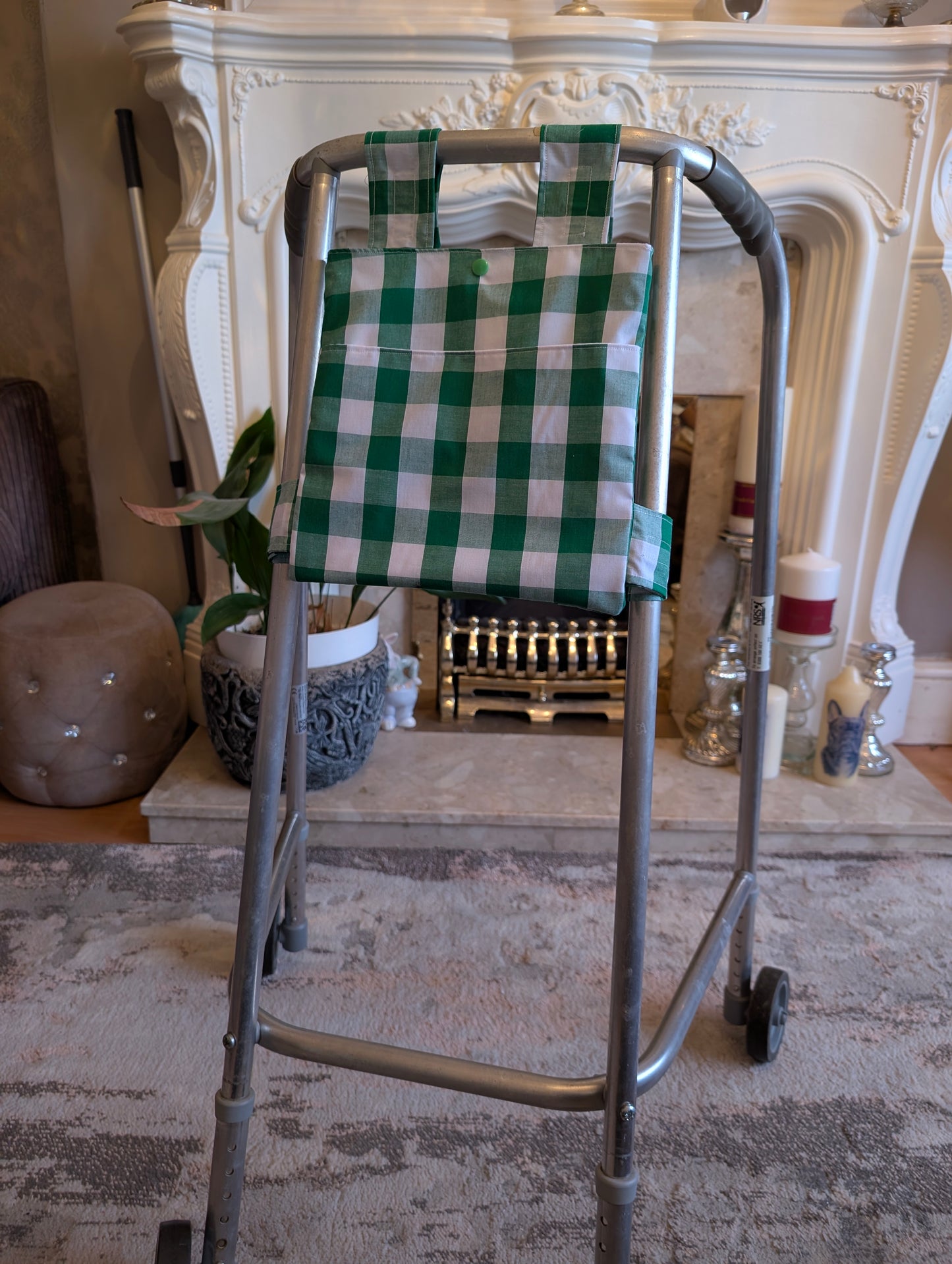 Green check Zimmer frame bag
