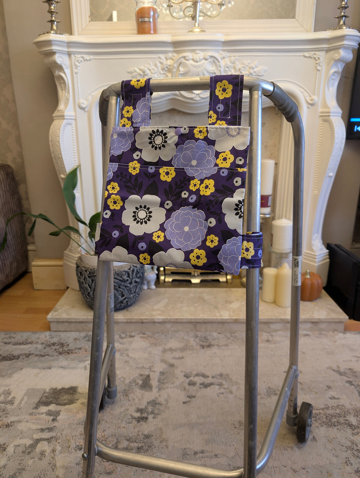 Purple floral Zimmer frame bag