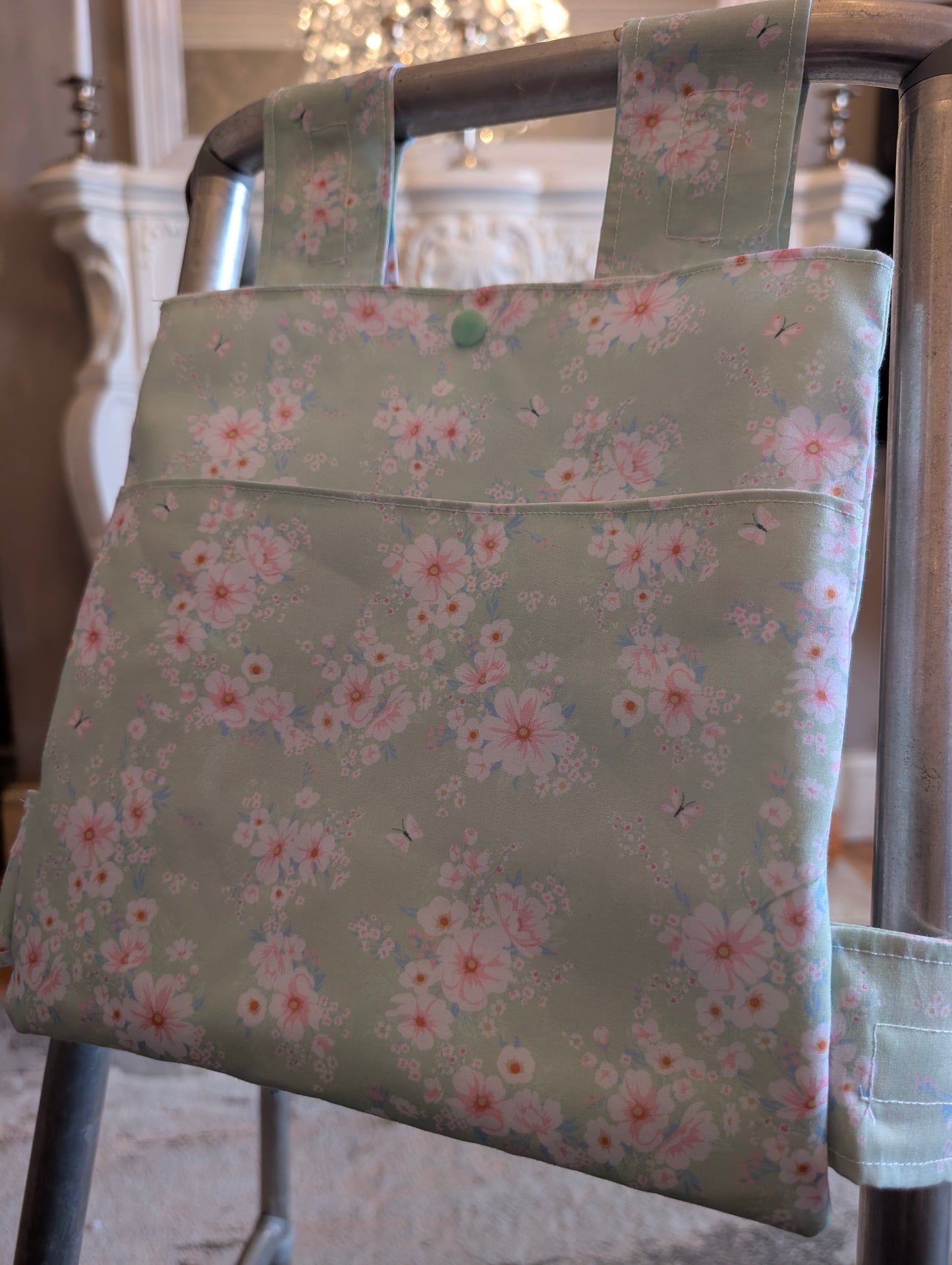 Mint floral Zimmer frame bag, walking frame bag, accessories, walking aid, handmade, bag, storage