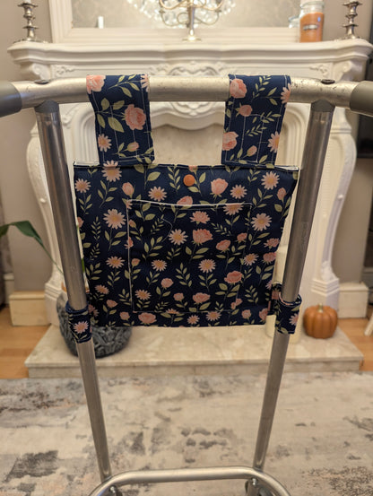 Navy rose Zimmer frame bag, walking frame bag, accessories, walking aid, handmade, bag, storage
