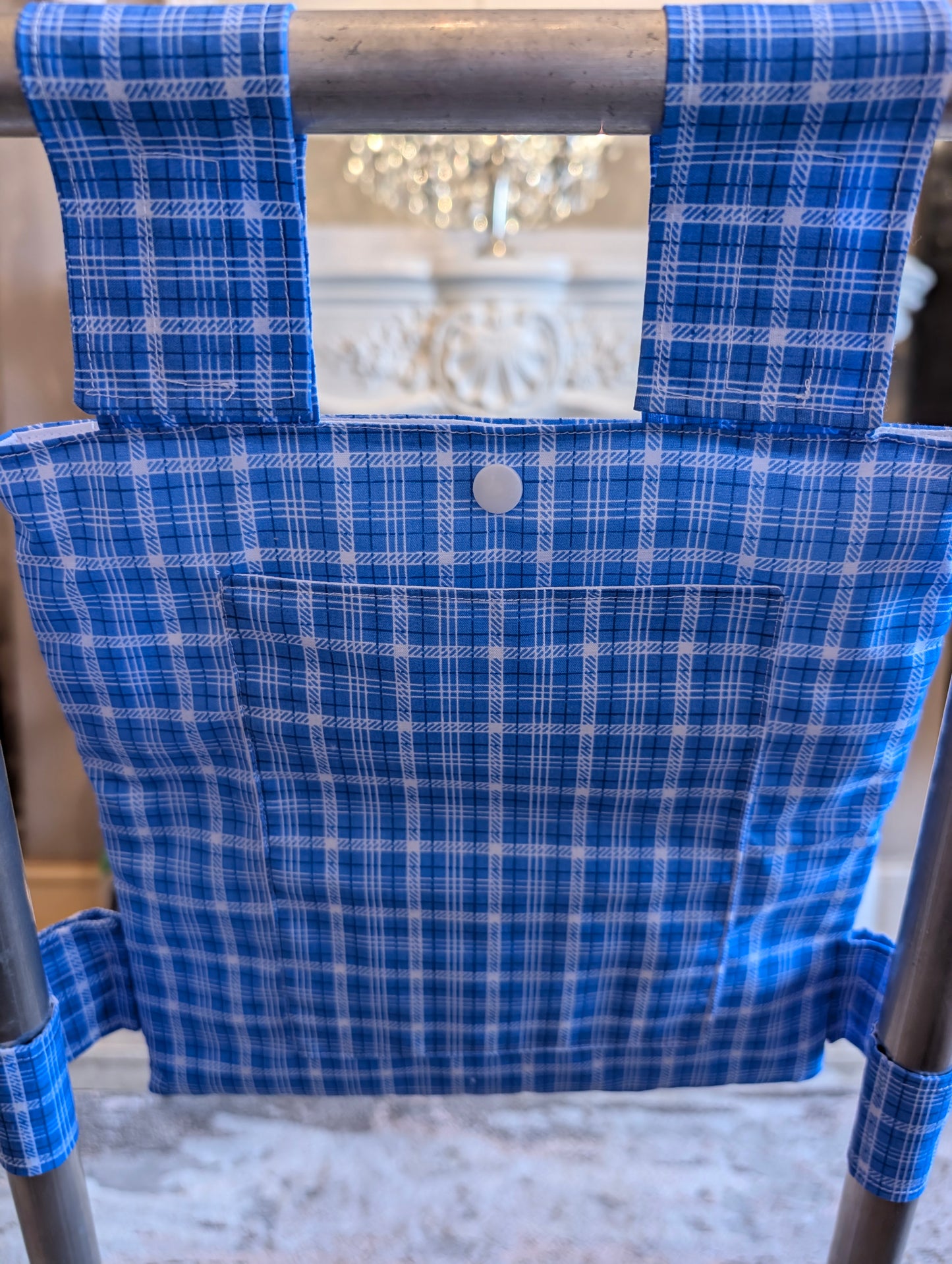 Blue and white check Zimmer frame bag, walking frame bag, accessories, walking aid, handmade, bag, storage