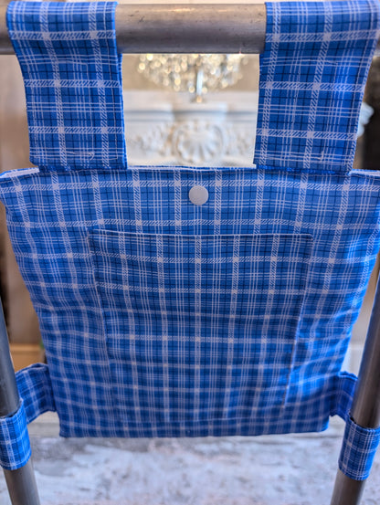 Blue and white check Zimmer frame bag, walking frame bag, accessories, walking aid, handmade, bag, storage