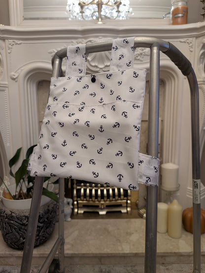 White anchor Zimmer frame bag, walking frame bag, accessories, walking aid, handmade, bag, storage