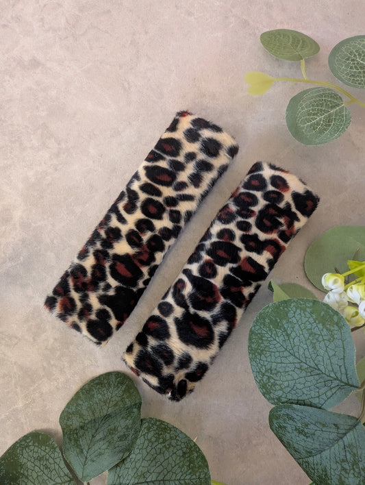 Leopard print Pair of 5" Slide On, comfort Cheek strap covers. CPAP, BIPAP, Ventilator, headgear, sleep apnea, medical