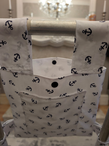 White anchor Zimmer frame bag, walking frame bag, accessories, walking aid, handmade, bag, storage