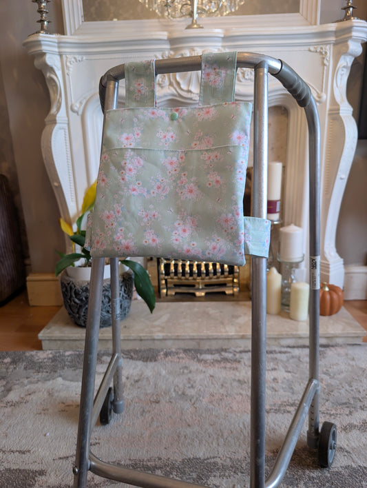 Mint floral Zimmer frame bag, walking frame bag, accessories, walking aid, handmade, bag, storage