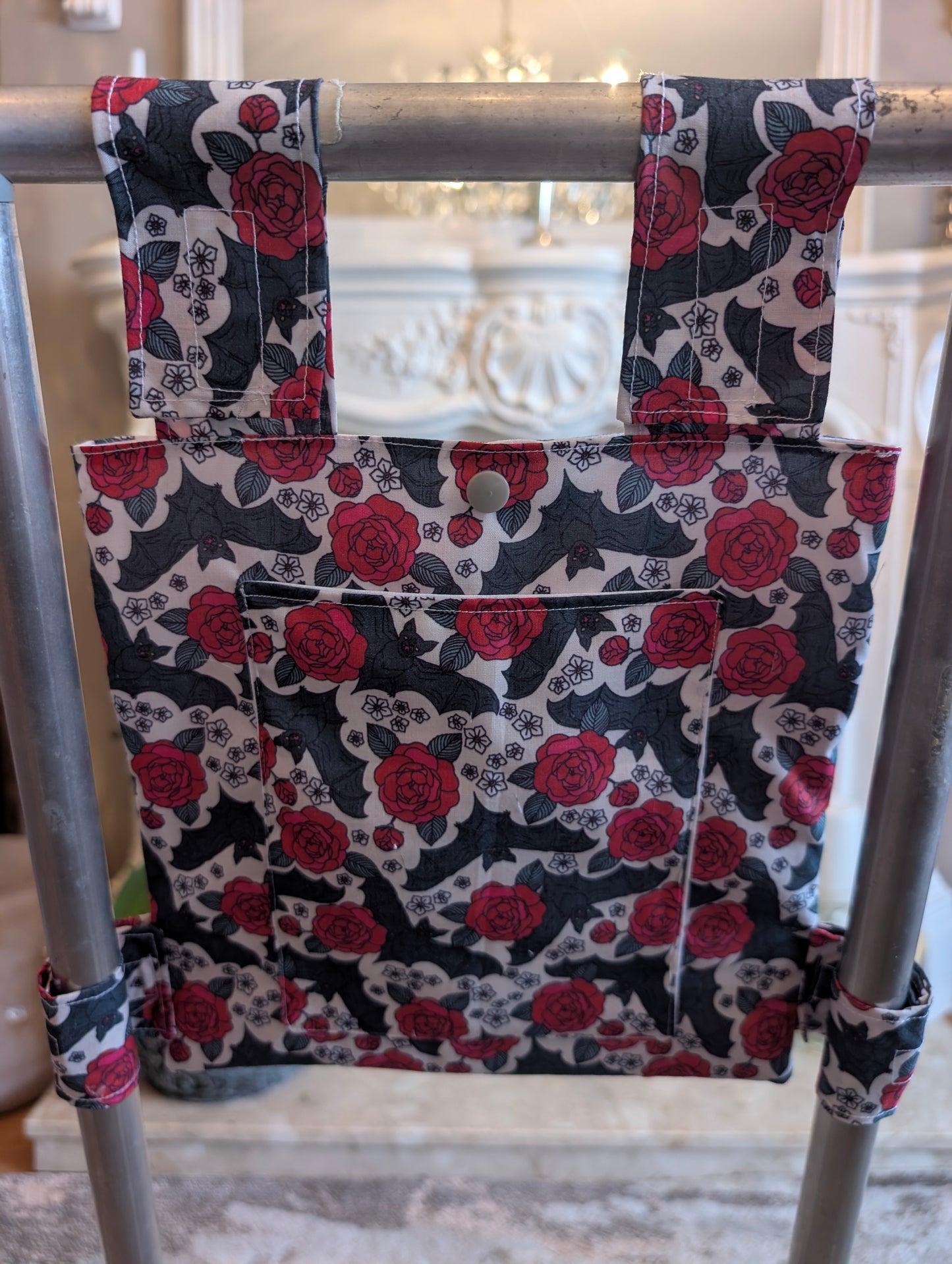 Roses and bats Zimmer frame bag, walking frame bag, accessories, walking aid, handmade, bag, storage