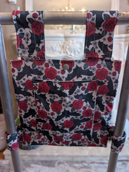 Roses and bats Zimmer frame bag, walking frame bag, accessories, walking aid, handmade, bag, storage