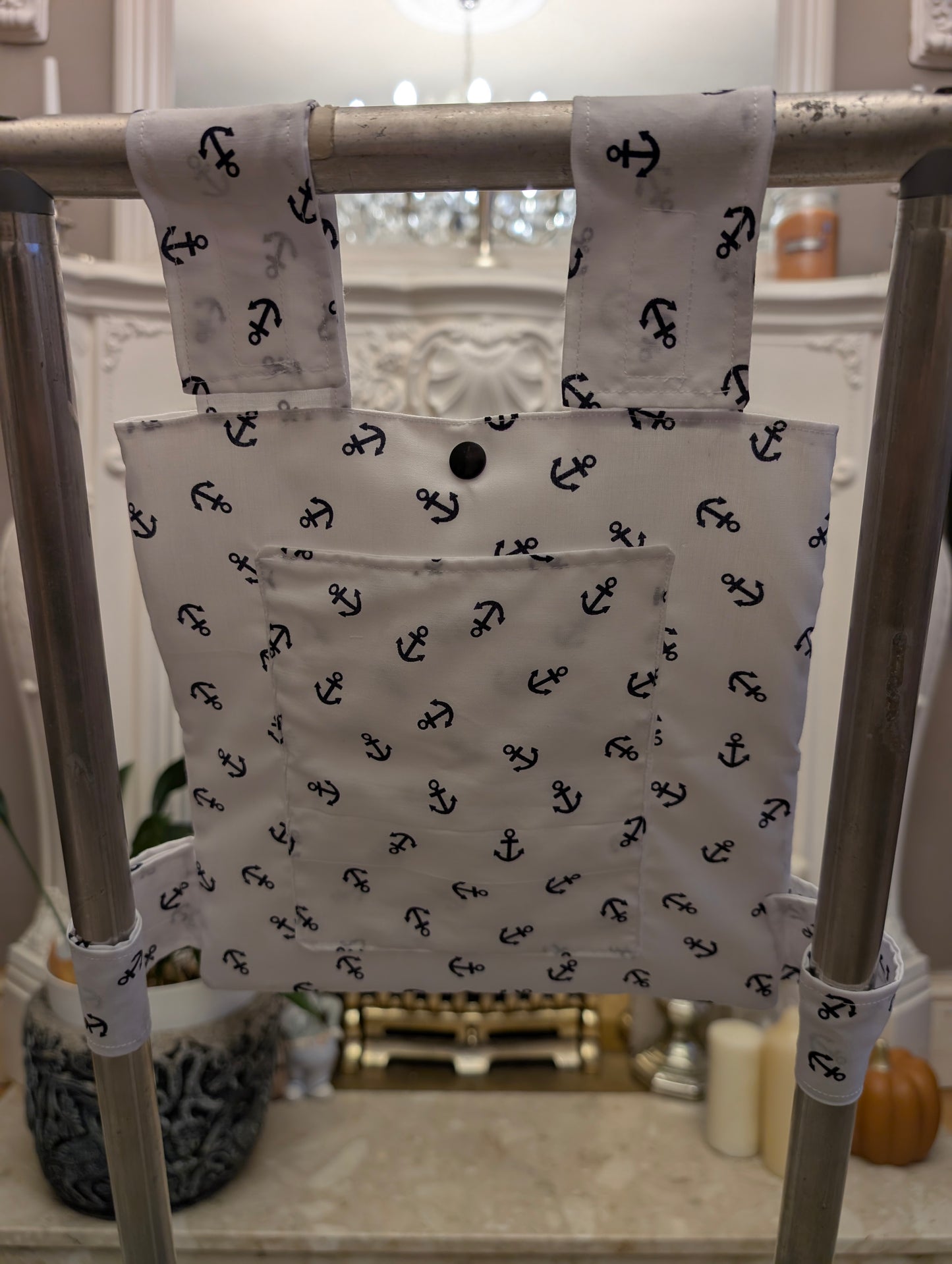 White anchor Zimmer frame bag, walking frame bag, accessories, walking aid, handmade, bag, storage