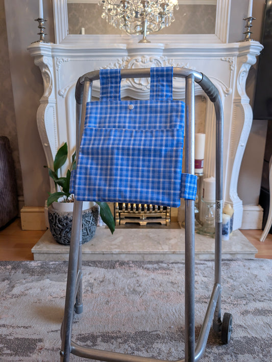 Blue and white check Zimmer frame bag, walking frame bag, accessories, walking aid, handmade, bag, storage