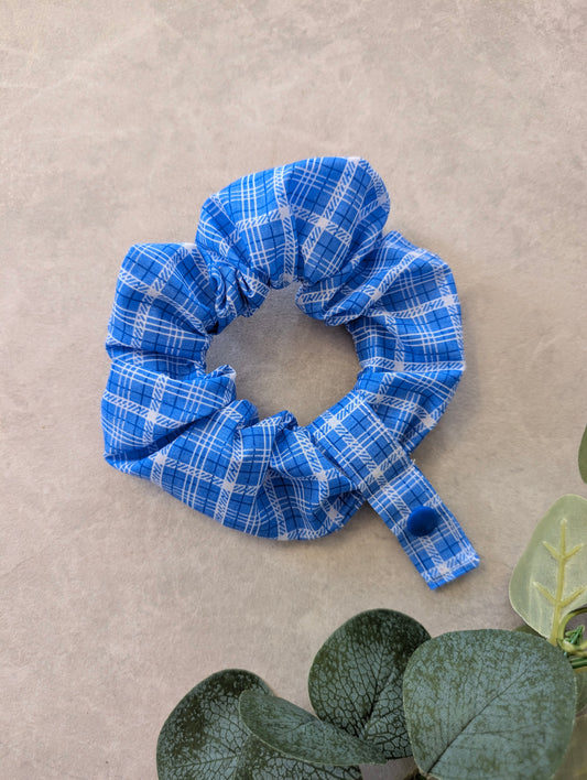 Blue and white check tubie scrunchie