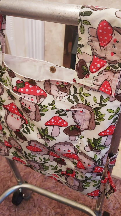 Hedgehog mushroom Zimmer frame bag, walking frame bag, accessories, walking aid, handmade, bag, storage