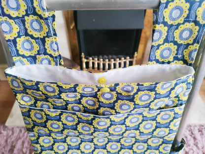 Navy sunflower Zimmer frame bag, walking frame bag, accessories, walking aid, handmade, bag, storage